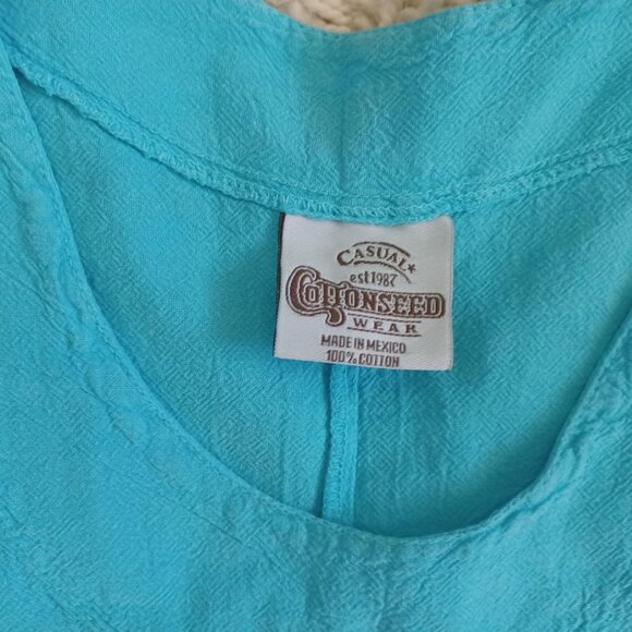 Cottonseed Casual Wear Women’s Turquoise Fish Appliqué Top Sz L / XL 100% Cotton - Picture 2 of 7